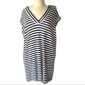 SALE🌈🌈🌈 ATM striped v neck cap sleeve Pima cotton dress M